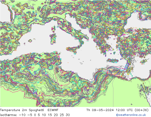 Temperatuurkaart Spaghetti ECMWF do 09.05.2024 12 UTC