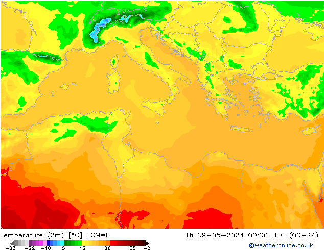 Temperature (2m) ECMWF Th 09.05.2024 00 UTC