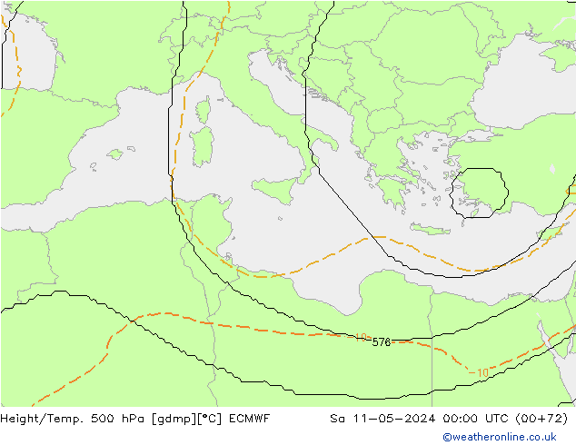 Height/Temp. 500 гПа ECMWF сб 11.05.2024 00 UTC
