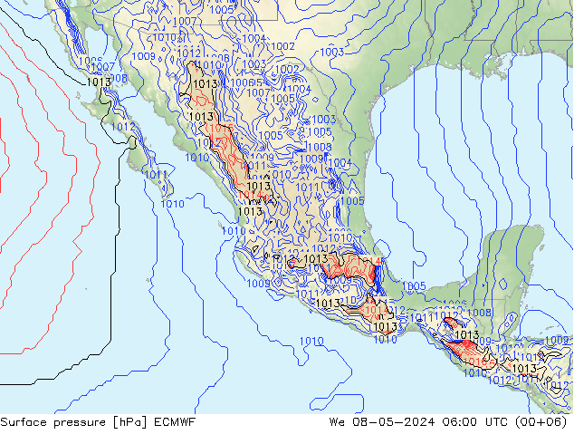 Presión superficial ECMWF mié 08.05.2024 06 UTC