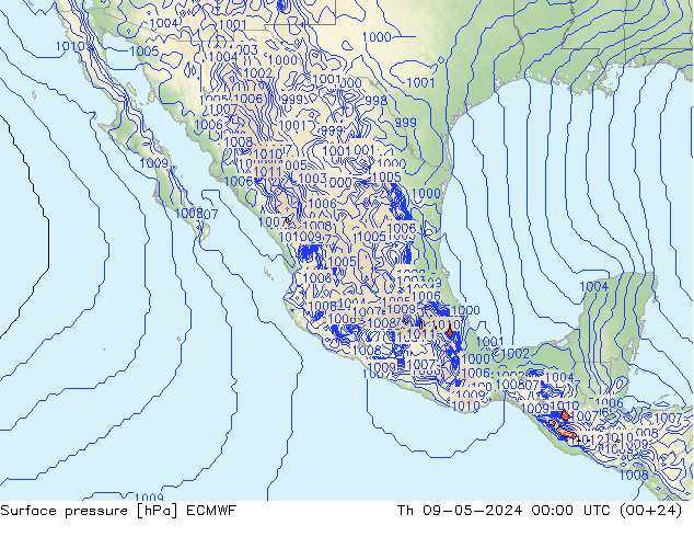 Presión superficial ECMWF jue 09.05.2024 00 UTC