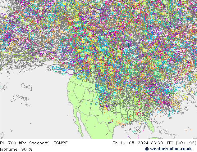RV 700 hPa Spaghetti ECMWF do 16.05.2024 00 UTC