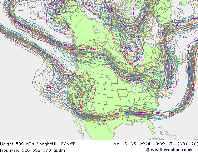 Géop. 500 hPa Spaghetti ECMWF lun 13.05.2024 00 UTC