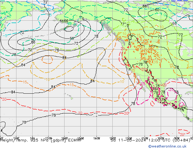 Hoogte/Temp. 925 hPa ECMWF za 11.05.2024 12 UTC