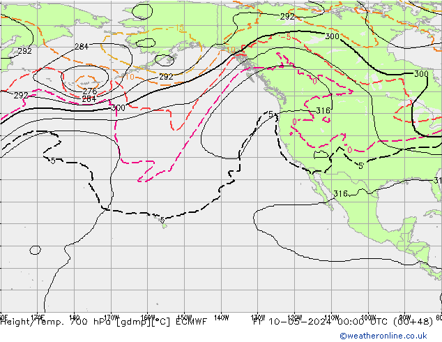 Height/Temp. 700 hPa ECMWF Sex 10.05.2024 00 UTC