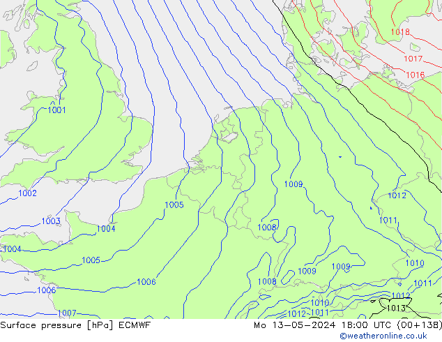 Surface pressure ECMWF Mo 13.05.2024 18 UTC