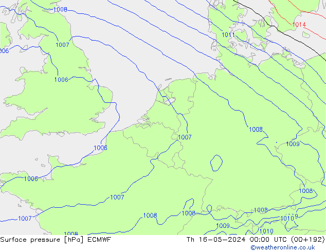 Atmosférický tlak ECMWF Čt 16.05.2024 00 UTC