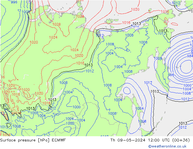 Presión superficial ECMWF jue 09.05.2024 12 UTC