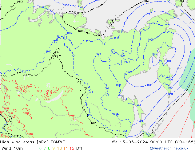 High wind areas ECMWF mié 15.05.2024 00 UTC