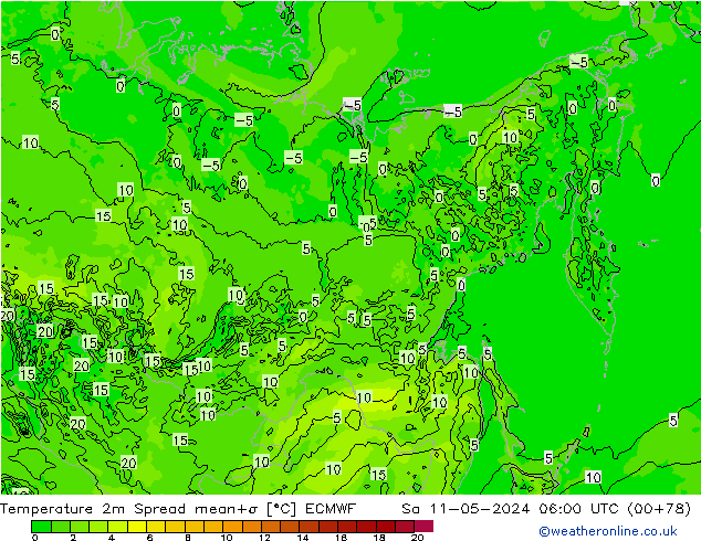 Temperature 2m Spread ECMWF Sa 11.05.2024 06 UTC