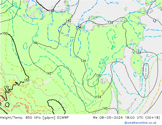 Height/Temp. 850 hPa ECMWF mer 08.05.2024 18 UTC