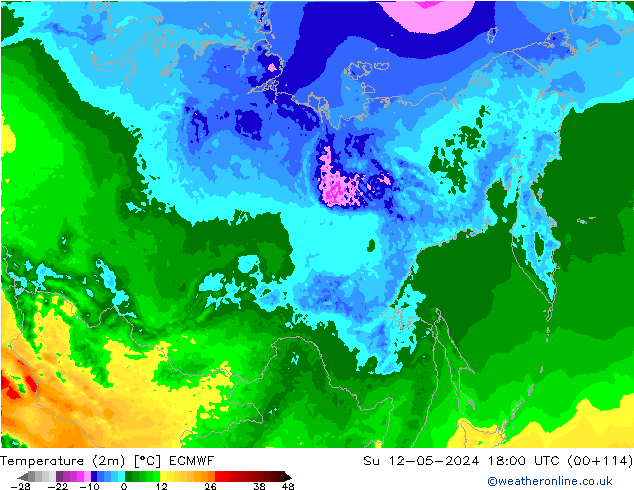 карта температуры ECMWF Вс 12.05.2024 18 UTC