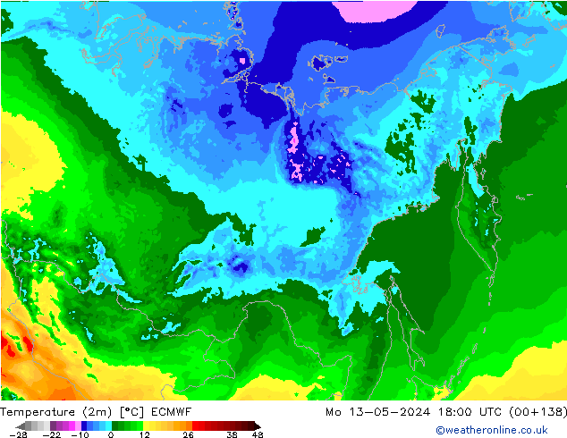 température (2m) ECMWF lun 13.05.2024 18 UTC