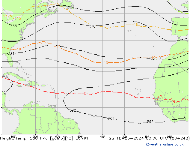 Height/Temp. 500 hPa ECMWF Sa 18.05.2024 00 UTC