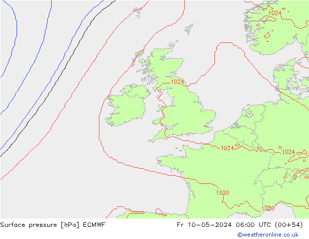 Atmosférický tlak ECMWF Pá 10.05.2024 06 UTC
