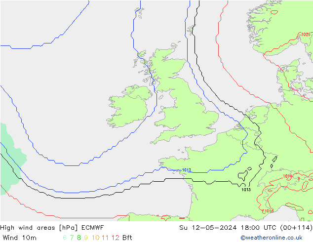 High wind areas ECMWF Вс 12.05.2024 18 UTC