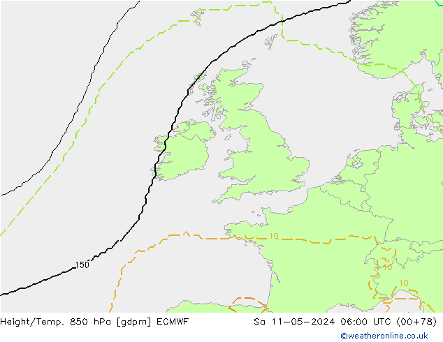 Height/Temp. 850 hPa ECMWF Sa 11.05.2024 06 UTC