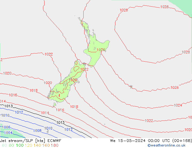 Jet stream ECMWF Qua 15.05.2024 00 UTC