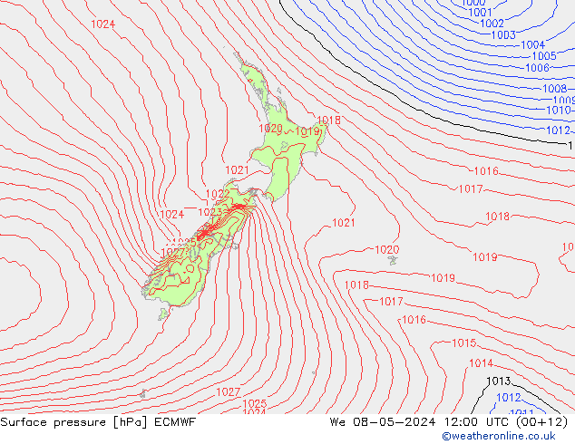 Surface pressure ECMWF We 08.05.2024 12 UTC