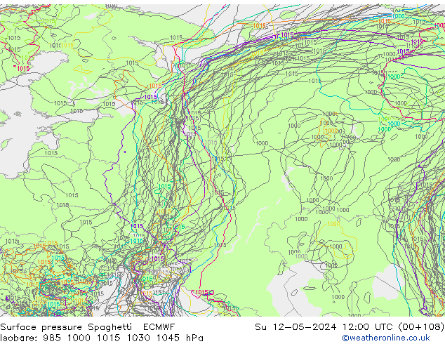 Surface pressure Spaghetti ECMWF Su 12.05.2024 12 UTC