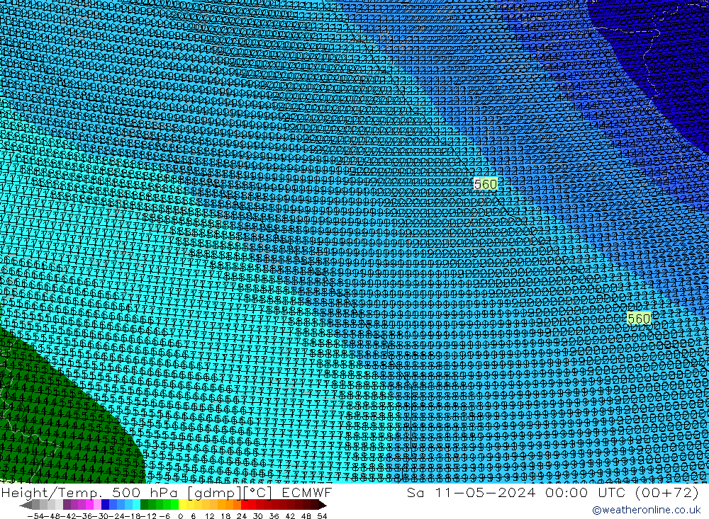 Height/Temp. 500 hPa ECMWF Sa 11.05.2024 00 UTC