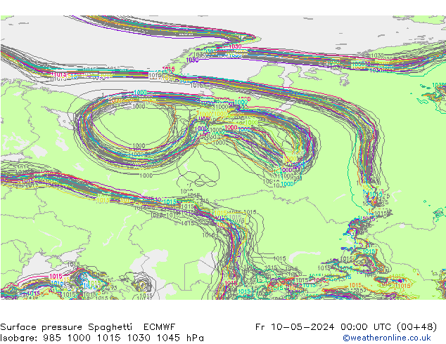 Yer basıncı Spaghetti ECMWF Cu 10.05.2024 00 UTC