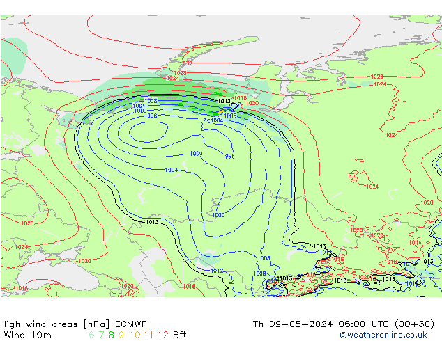 High wind areas ECMWF jeu 09.05.2024 06 UTC