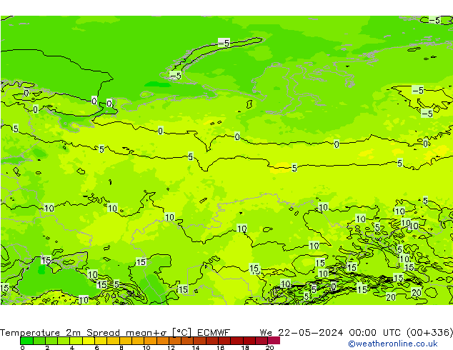 Temperature 2m Spread ECMWF We 22.05.2024 00 UTC