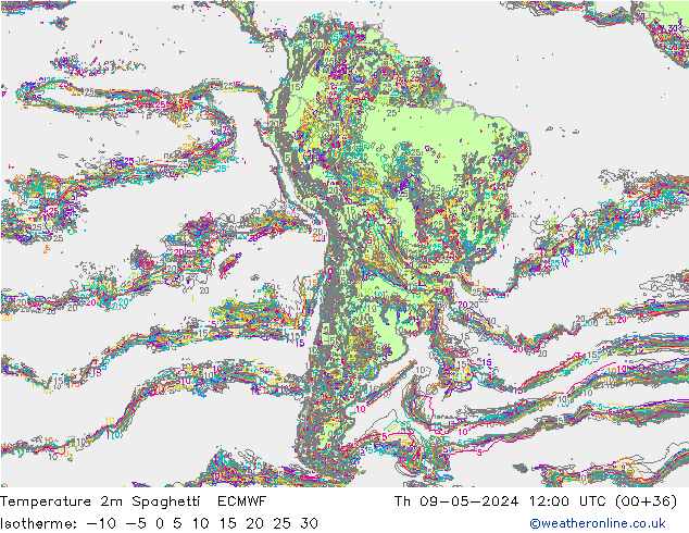 Temperature 2m Spaghetti ECMWF Čt 09.05.2024 12 UTC