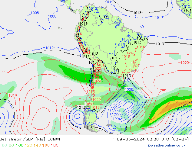 Jet stream/SLP ECMWF Th 09.05.2024 00 UTC