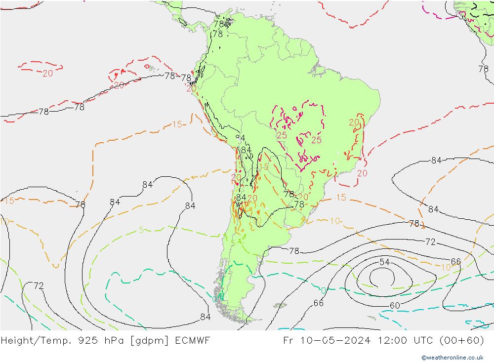 Height/Temp. 925 hPa ECMWF Fr 10.05.2024 12 UTC