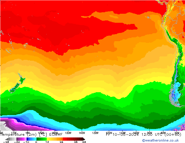 Sıcaklık Haritası (2m) ECMWF Cu 10.05.2024 12 UTC