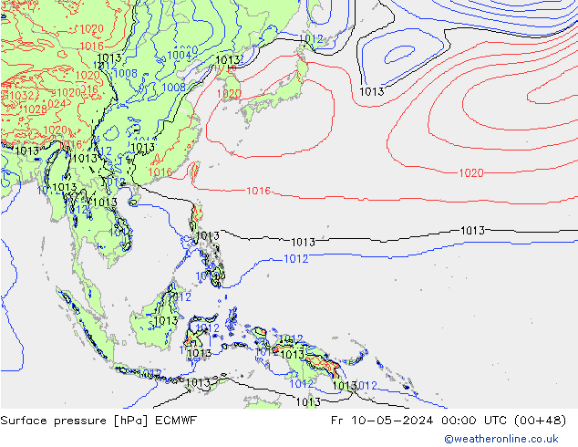 ciśnienie ECMWF pt. 10.05.2024 00 UTC