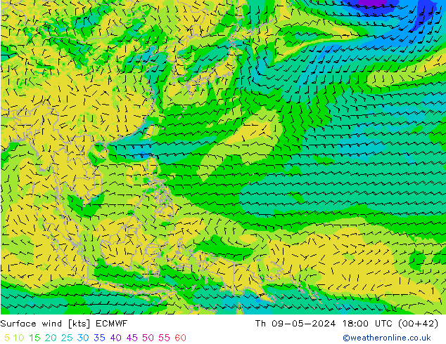 Surface wind ECMWF Th 09.05.2024 18 UTC