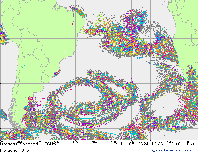 Isotachs Spaghetti ECMWF ven 10.05.2024 12 UTC