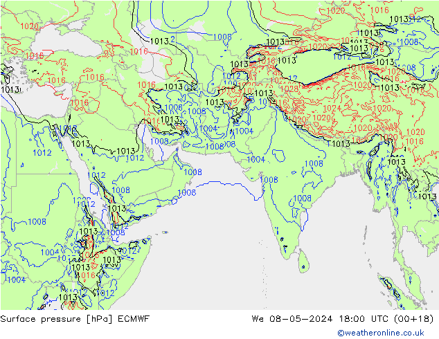 Luchtdruk (Grond) ECMWF wo 08.05.2024 18 UTC