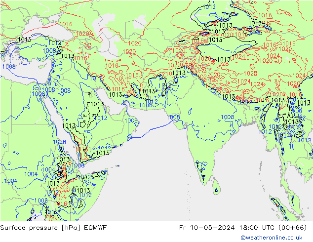 Presión superficial ECMWF vie 10.05.2024 18 UTC