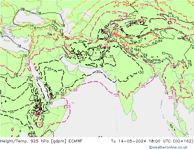 Height/Temp. 925 гПа ECMWF вт 14.05.2024 18 UTC