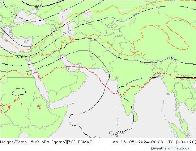 Height/Temp. 500 hPa ECMWF Mo 13.05.2024 00 UTC