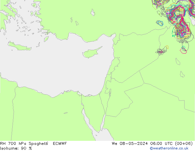 Humedad rel. 700hPa Spaghetti ECMWF mié 08.05.2024 06 UTC