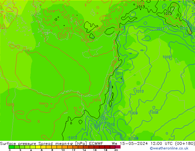 Luchtdruk op zeeniveau Spread ECMWF wo 15.05.2024 12 UTC