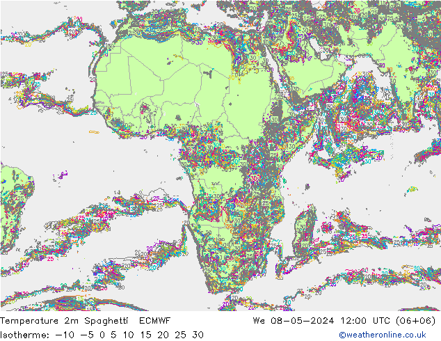 Temperatura 2m Spaghetti ECMWF Qua 08.05.2024 12 UTC