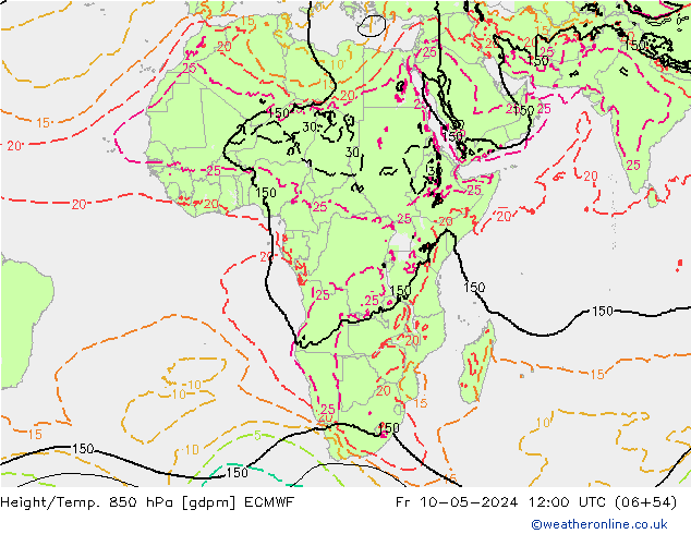 Yükseklik/Sıc. 850 hPa ECMWF Cu 10.05.2024 12 UTC