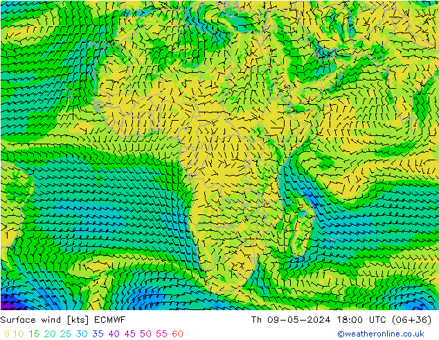 Surface wind ECMWF Th 09.05.2024 18 UTC