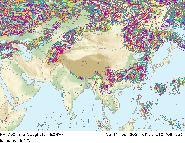 RV 700 hPa Spaghetti ECMWF za 11.05.2024 06 UTC