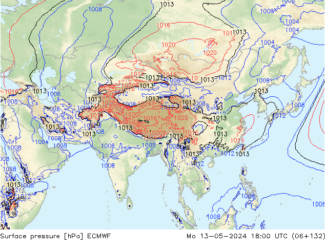 Atmosférický tlak ECMWF Po 13.05.2024 18 UTC