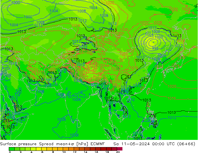 Surface pressure Spread ECMWF Sa 11.05.2024 00 UTC