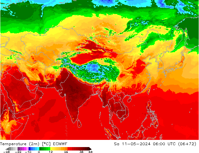 Temperatuurkaart (2m) ECMWF za 11.05.2024 06 UTC