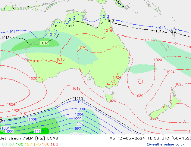 джет/приземное давление ECMWF пн 13.05.2024 18 UTC