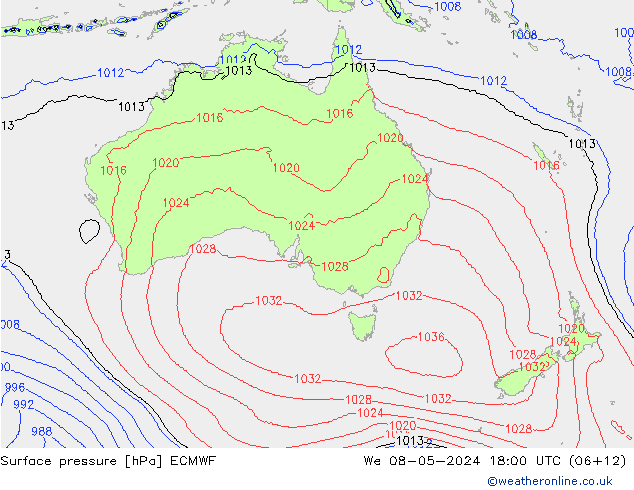 Surface pressure ECMWF We 08.05.2024 18 UTC